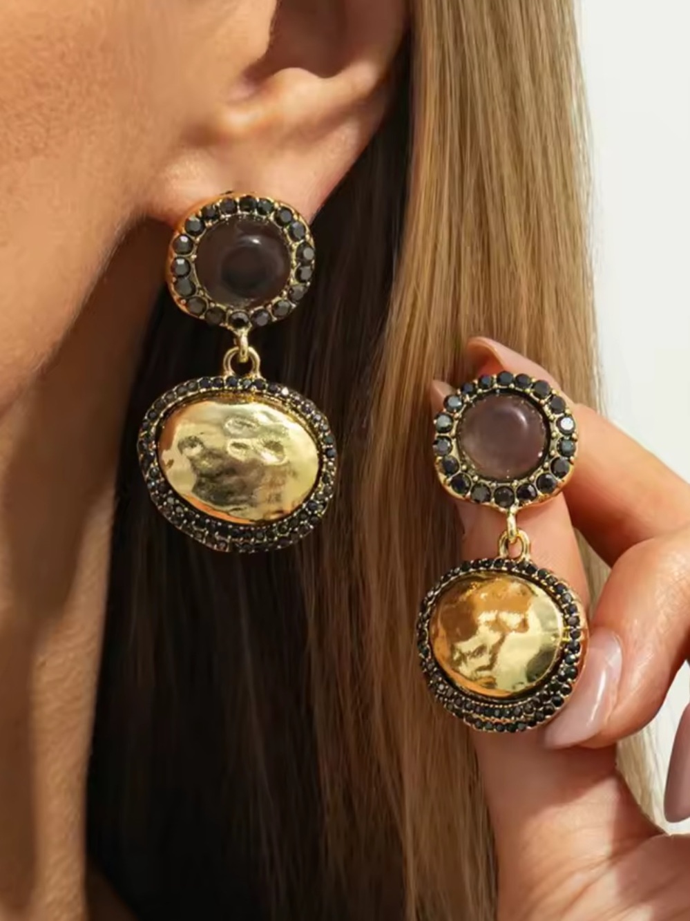 New Bohemian Gold Drop Earrings with Black Accents
